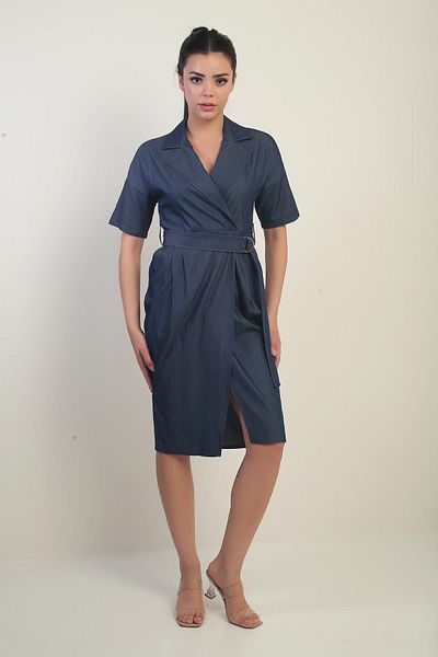 By Saygı Jachetă de damă, guler, talie, talie, rochie scurtă din denim Lycell, cu buzunare
