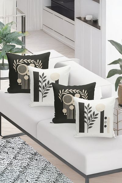 Bertille Home Set de 4 huse de pernă cu imprimare digitală dublă (aspect de broderie cu model de puncție)