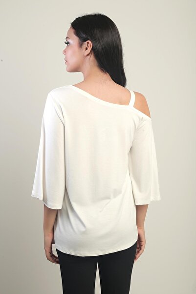 By Saygı Women's One Shoulder Bow Stone Printed Lycra Blouse