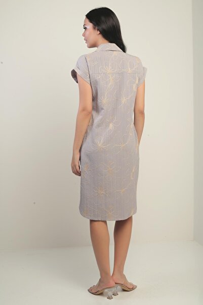 By Saygı Women's Short Sleeve Shirt Dress with Side Slits and Pocket with Lanyard