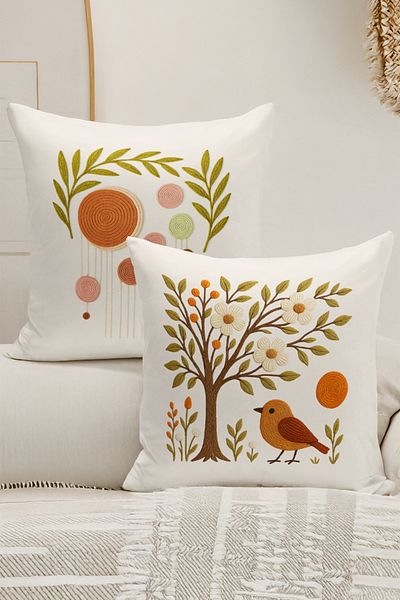 Bertille Home Set de 4 huse de pernă cu imprimare digitală dublă (aspect de broderie cu model de puncție)