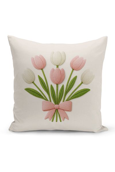 Bertille Home Double Side Digital Printed Throw Pillow Case (Punch/Punch Embroidery Pattern Look)