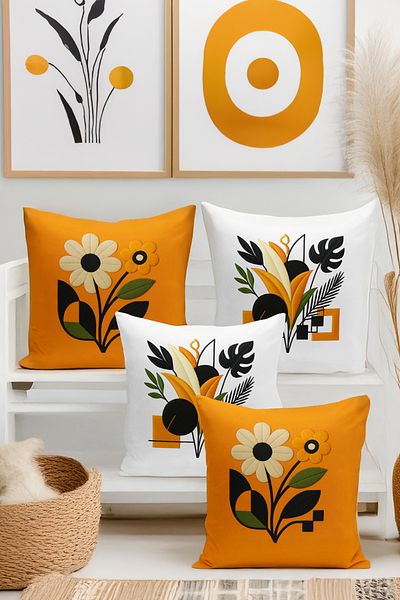 Bertille Home Set de 4 huse de pernă cu imprimare digitală dublă (aspect de broderie cu model de puncție)