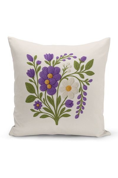 Bertille Home Husă de pernă imprimată digitală pe două părți (aspect de model de broderie Punch/Punch)