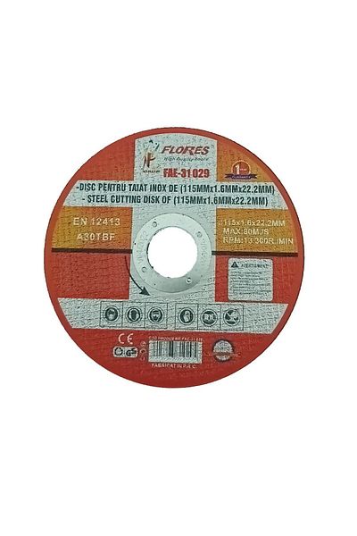 flores Metal cutting disc, angle grinder, 13300 rpm, 1.6 mm, diameter 115 mm, bore 22.2 mm, max. 80m/s
