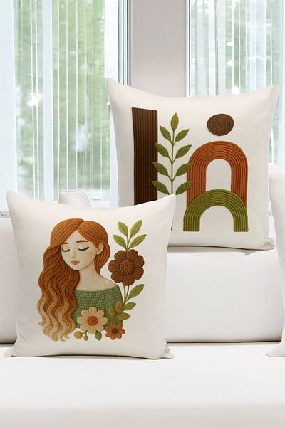 Bertille Home Set de 4 huse de pernă cu imprimare digitală dublă (aspect de broderie cu model de puncție)