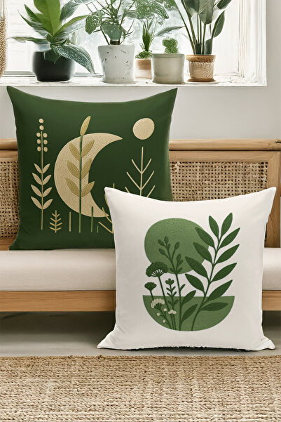 Bertille Home Set de 4 huse de pernă cu imprimare digitală dublă (aspect de broderie cu model de puncție)