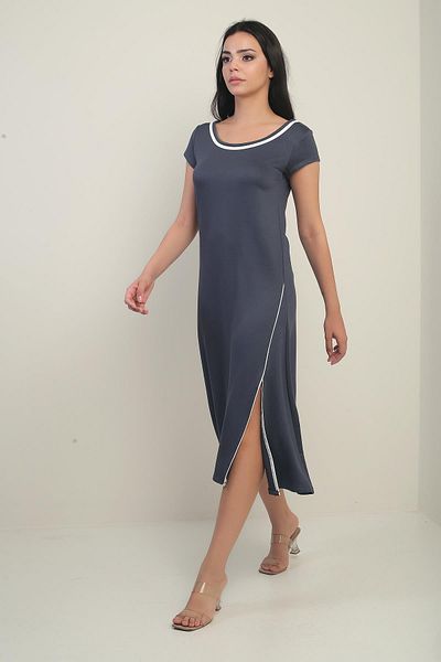 By Saygı Women's Madonna Collar Piping Detailed Slit Crystal Long Dress