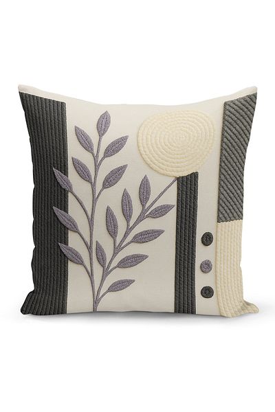 Bertille Home Double Side Digital Printed Throw Pillow Case (Punch/Punch Embroidery Pattern Look)