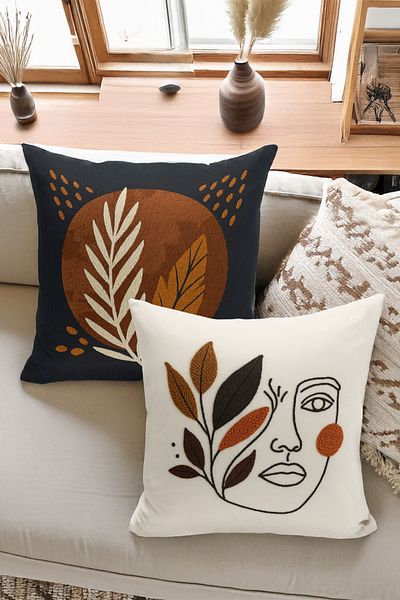 Bertille Home Set de 4 huse de pernă cu imprimare digitală dublă (aspect de broderie cu model de puncție)