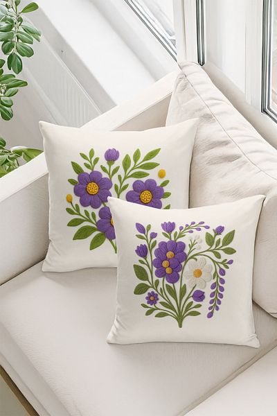 Bertille Home Double Side Digital Printed Set of 4 Throw Pillow Covers (Punch/Punch Embroidery Pattern Look)