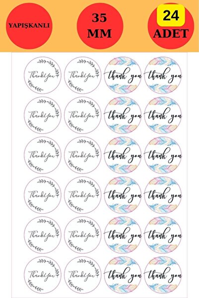 Emtory Home 24 Adet - Thank You Flower Sticker - Teşekkür Sticker - Paketleme...