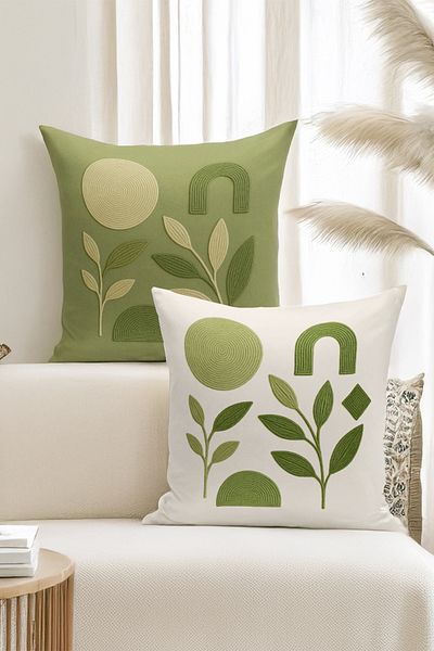 Bertille Home Set de 4 huse de pernă cu imprimare digitală dublă (aspect de broderie cu model de puncție)