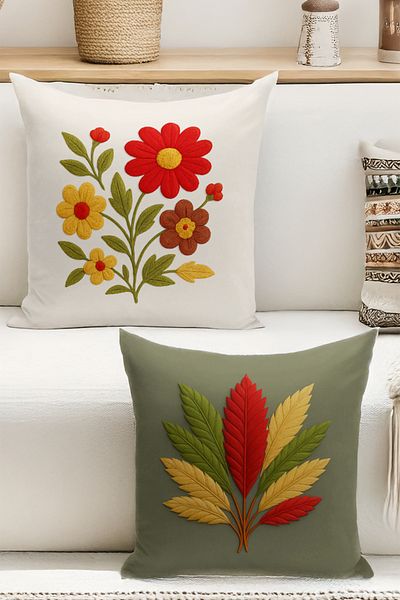 Bertille Home Set de 4 huse de pernă cu imprimare digitală dublă (aspect de broderie cu model de puncție)
