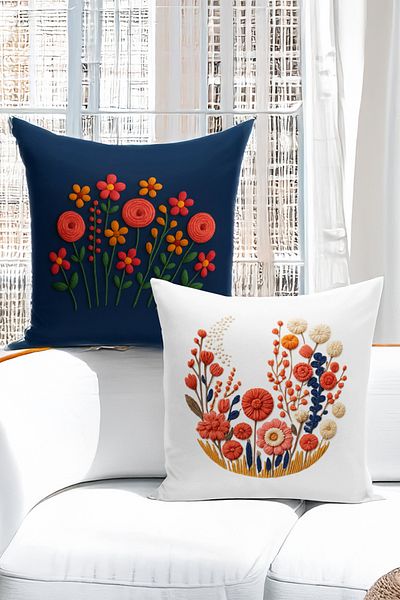 Bertille Home Set de 4 huse de pernă cu imprimare digitală dublă (aspect de broderie cu model de puncție)