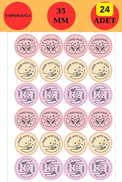 Emtory Home 24 Adet - Pembe Sarı Mor Handmade Sticker - Paketleme Sticker - H...