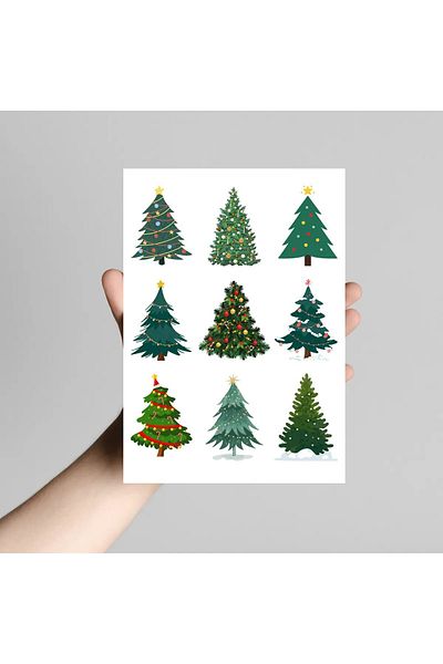 Emtory 9 Pieces - Pine Tree Sticker - New Year's Sticker - New Year's Gift Packaging - New Year's Ornament - Gift Pake