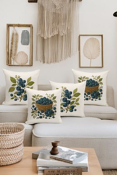 Bertille Home Double Side Digital Printed Set of 4 Throw Pillow Covers (Punch/Punch Embroidery Pattern Look)