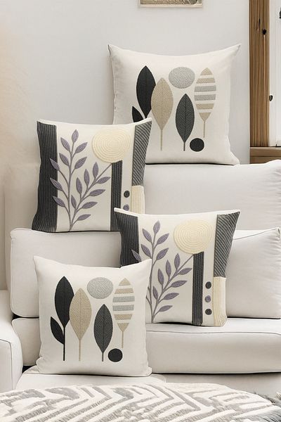 Bertille Home Set de 4 huse de pernă cu imprimare digitală dublă (aspect de broderie cu model de puncție)