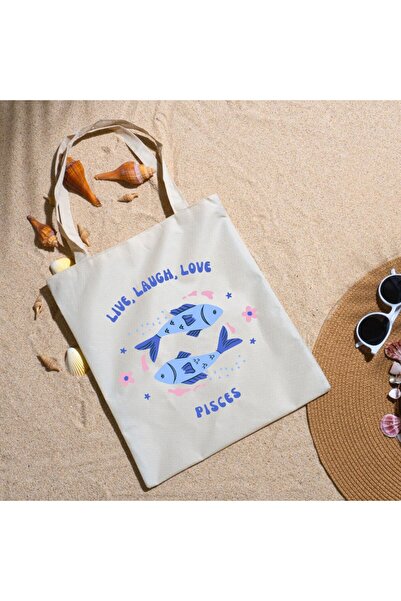 Alaa Butik Online حقيبة قماش Live Laugh Love برج الحوت المكتوبة بالرجفة علم الأبراج العاطفي والعاطفي مقاس 35 × 40 سم