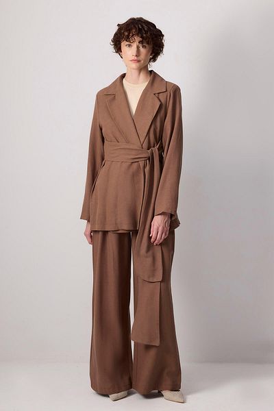 Touché Privé Tie-Up Detail Double-Breasted Jacket and Pants Suit