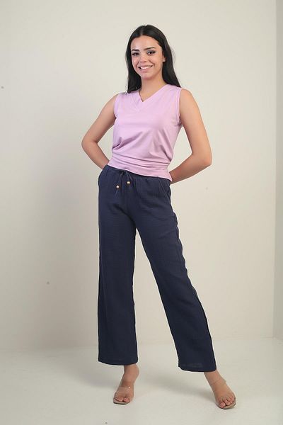 By Saygı Pantaloni de damă din muselină Palazzo cu buzunar elastic în talie