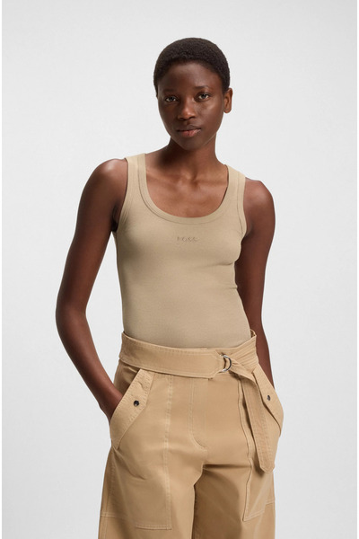 BOSS Women's Thick Strap Round Neck Sleeveless Logo Brown Undershirt 50504245-222
