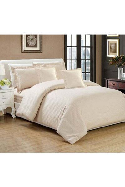 Moon King Size 6-Piece Striped Bed Set Microfiber Beige 220x240cm
