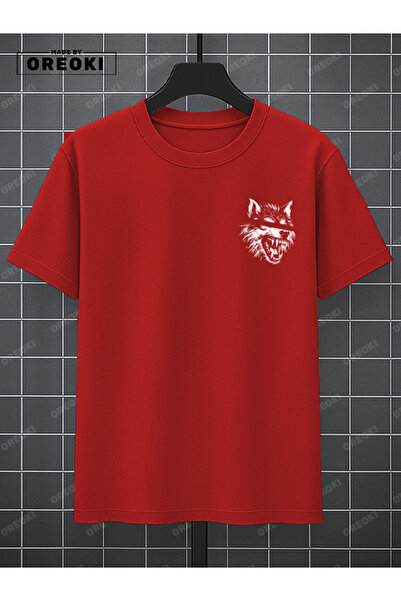 EFFRENATU Scary Wolf Printed Cotton Men's Red T-Shirt-Black Shorts Set