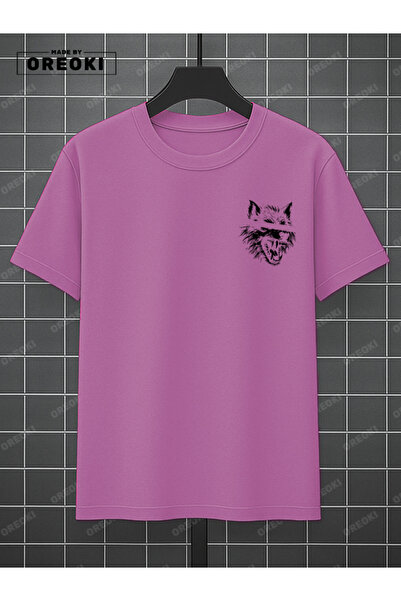 EFFRENATU Scary Wolf Printed Cotton Men's Pink T-Shirt-Black Shorts Set