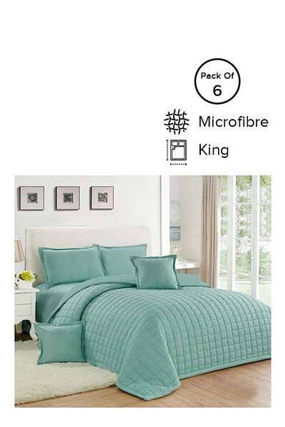 Moon Compressed Quilted Comforter Set Microfiber Green 220x240 cm, 6 Pieces