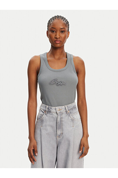 BOSS Women's Woven Fabric Gray Undershirt with Stone Embroidered Logo Pattern on the Chest 50545486-440