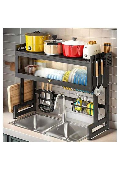 Generic Kitchen Organizer Over The Sink Metal Bowl Dish Drying Stand with Dustproof Door
