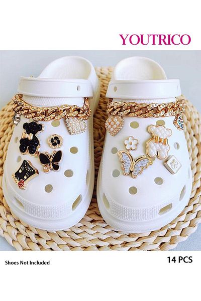 Youtrico 14pcs New Pearl and Rhinestone Jibbitz Charms for Slipper Ornament