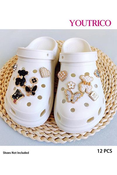 Youtrico 12pcs New Pearl and Rhinestone Jibbitz Charms for Slipper Ornament