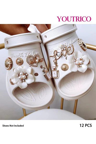 Youtrico 12pcs New Pearl and Rhinestone Jibbitz Charms for Slipper Ornament
