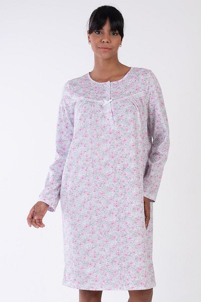 VİENETTA Cotton Women's Long Sleeve Short Length Nightgown
