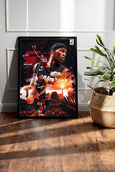 Saturn Jimmy Butler Framed Painting - Miami Heat Nba Poster Painting