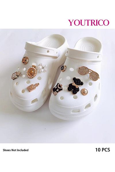 Youtrico 10pcs New Pearl and Rhinestone Jibbitz Charms for Slipper Ornament