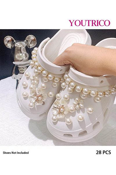 Youtrico 28pcs New Pearl and Rhinestone Jibbitz Charms for Slipper Ornament