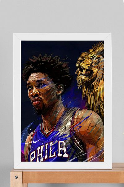 Saturn Joel Embiid Pictură înrămată - Pictură poster NBA de baschet