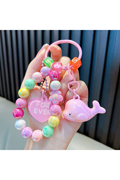 Choice Pink Acrylic plating small dolphin key chain pendant small fresh color...