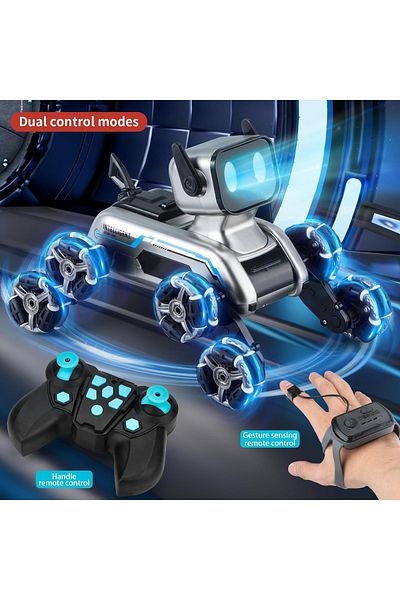 Toybox Remote Control Cars for Kids Adults, 8WD Gesture Sensor Stunt Car with LED Lights, RC Robot Dog Toy