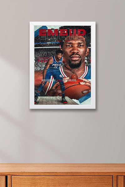 Saturn Ζωγραφική με κορνίζα Joel Embiid - Ζωγραφική αφίσας NBA της Philadelphia 76ers