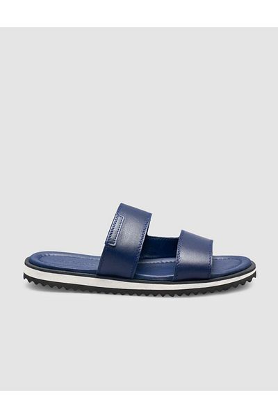 Cabani 100% Genuine Leather Navy Blue Banded Men's Slippers