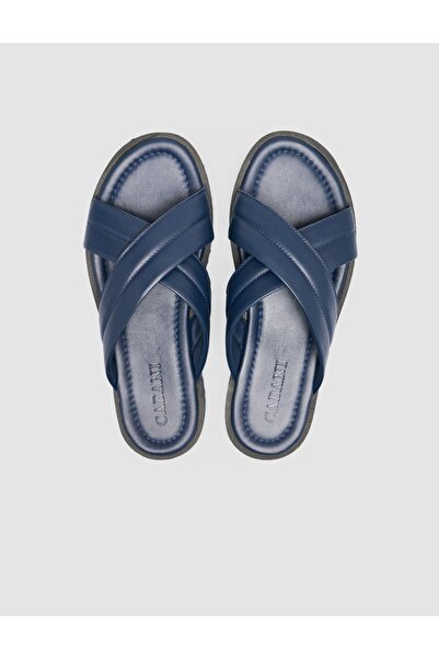 Cabani 100% Genuine Leather Navy Blue Men's Slippers