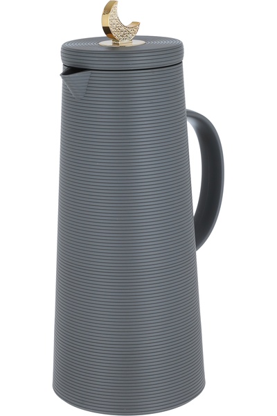 Alsaif Gallery Royal 8 Thermos with Crescent Lid from Saif Gallery, 1 Liter Capacity, Inner Glass Pot, Grey Plastic