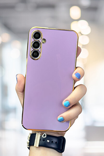 Fibaks Samsung Galaxy A54 Kılıf Parlak Kenarlı Altın Işlemeli Kamera Korumalı Kapak