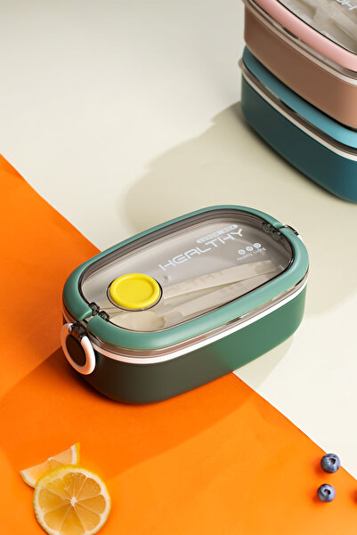 Porsima 3114-2 Vacuum Lunch Box Food Thermos Easy to Lock Self-Locking Lunch Box with Spoon – 750ml Green