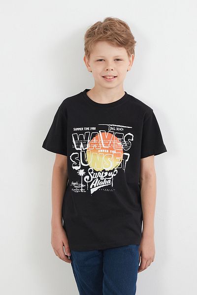 Fulla Moda 100% Cotton Waves Sunset Printed Boys' T-Shirt